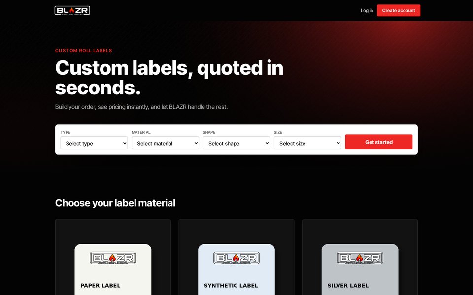 BlazrPKG Quote Portal screenshot